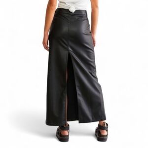Free People Faux Leather City Slicker Maxi Skirt High Slit Black Sz 8